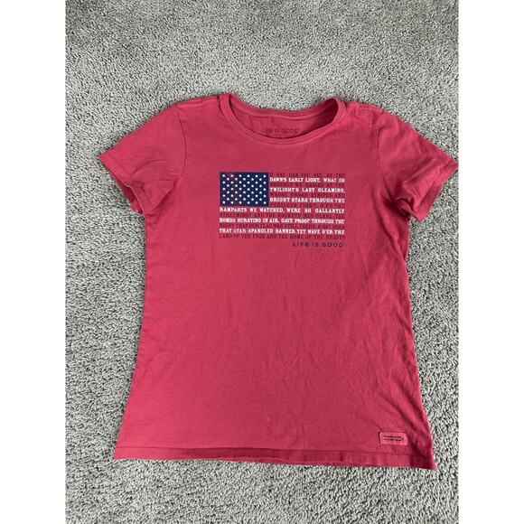 Life Is Good Shirt Womens Medium Pink Blue Star Spangled Banner Crusher Tee - Picture 1 of 10